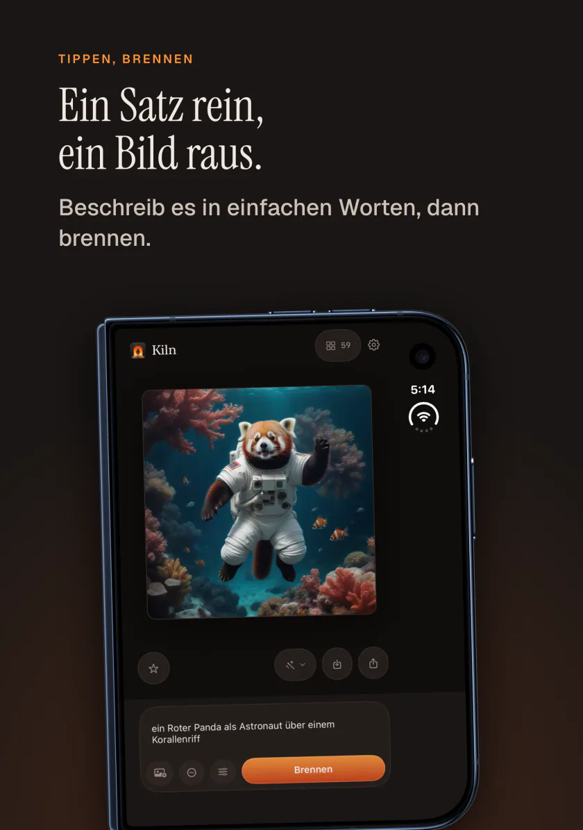 Kiln auf dem iPhone Duo macht aus einem Satz ein Bild von einem Roten Panda als Astronaut