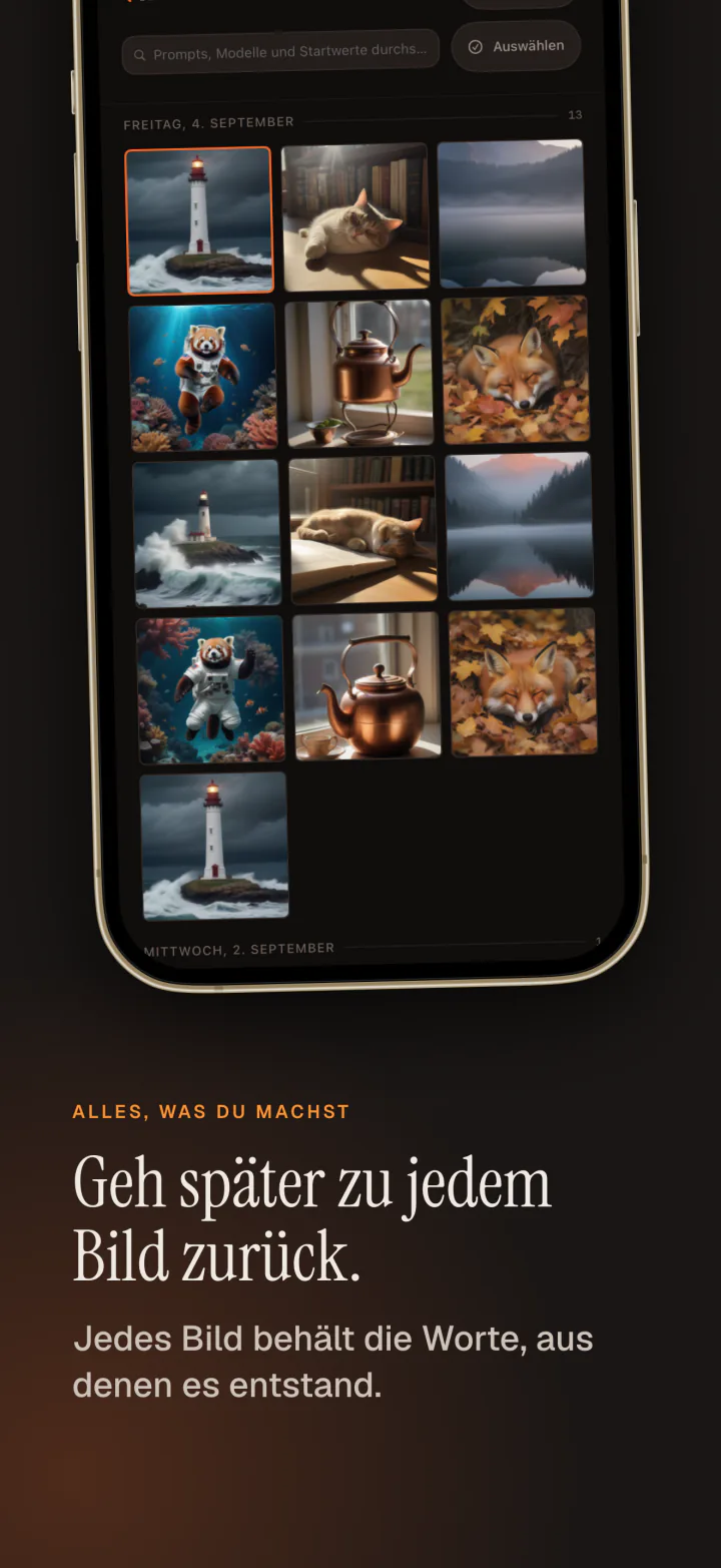 Die Galerie von Kiln auf dem iPhone mit allen erzeugten Bildern