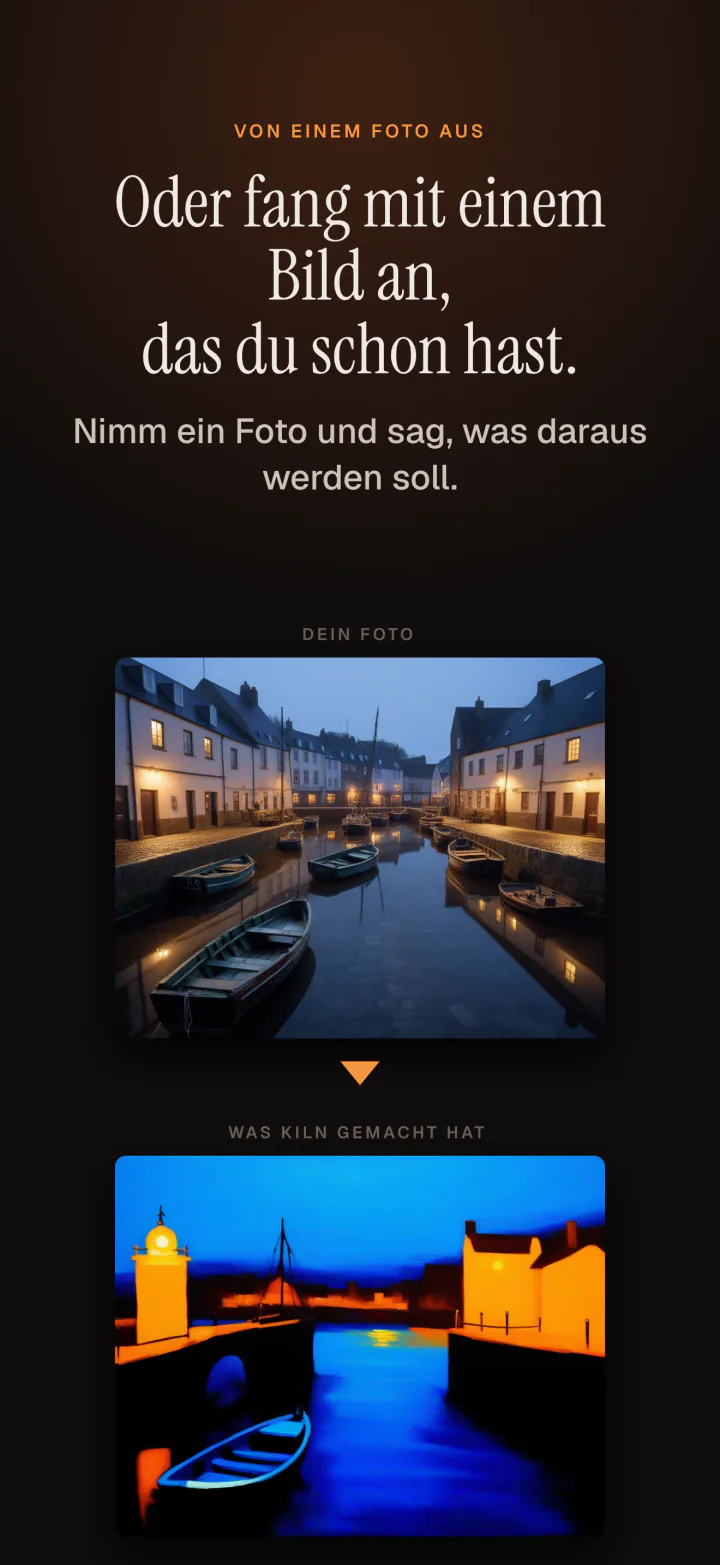 Kiln auf dem iPhone: mit einem eigenen Foto beginnen und es in ein neues Bild verwandeln