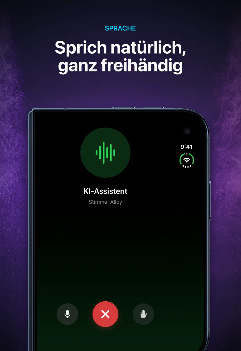 Ein freihändiges Sprachgespräch in LocalMind AI auf dem äußeren Bildschirm des iPhone Duo