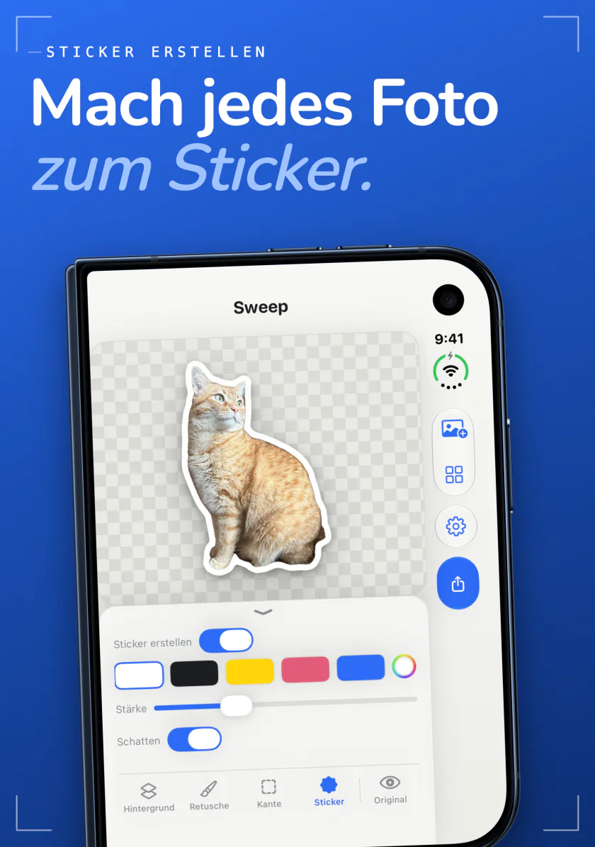 Sweep auf dem iPhone Duo macht aus einer Katze einen Sticker mit weißem Umriss