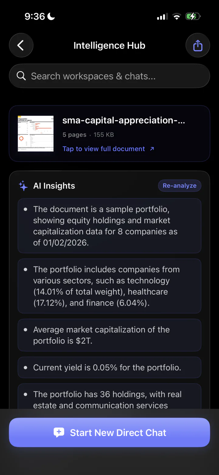 Document Intelligence Hub surfacing key insights from a document in DocuMind