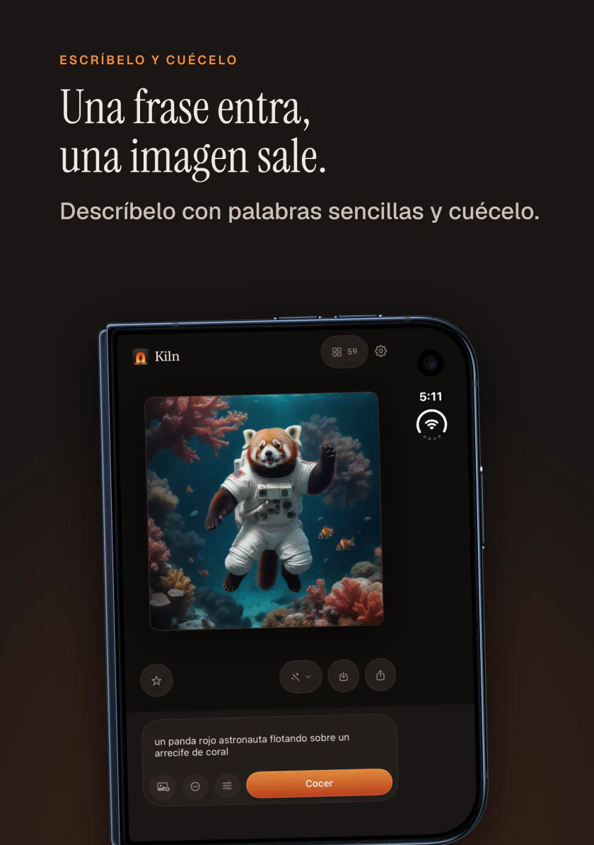Kiln en iPhone Duo convirtiendo una frase en la imagen de un panda rojo astronauta