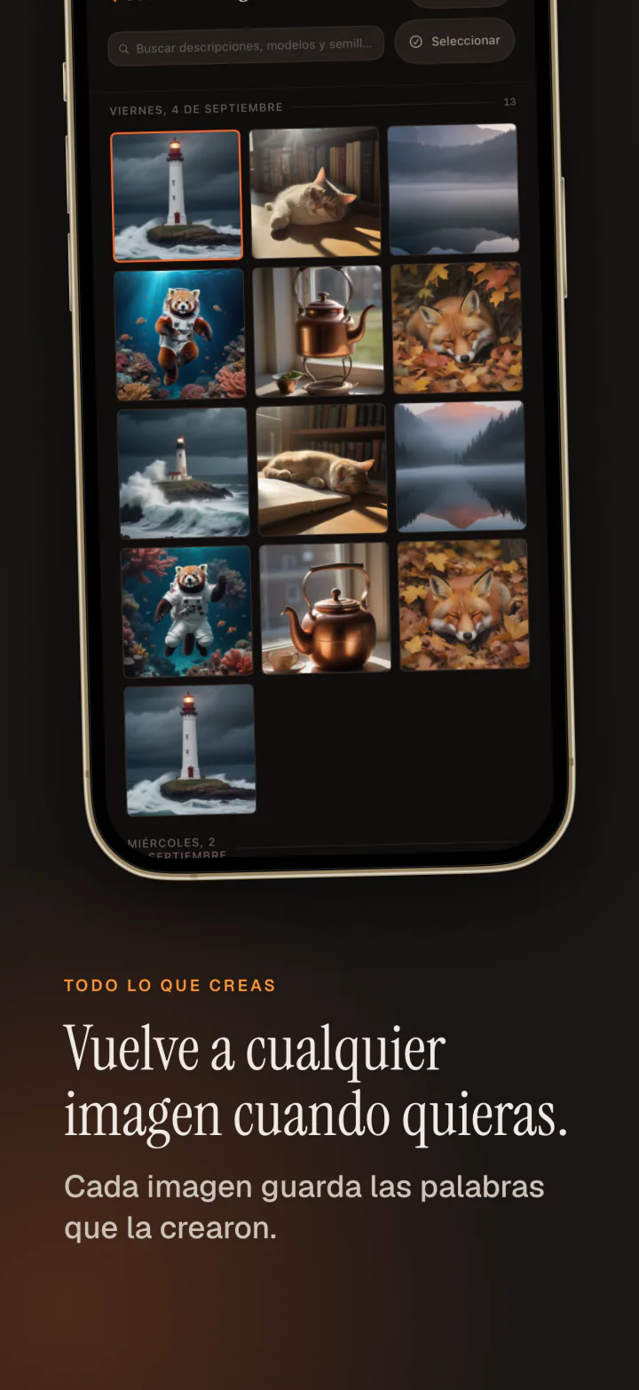 La galería de Kiln en el iPhone con todas las imágenes generadas