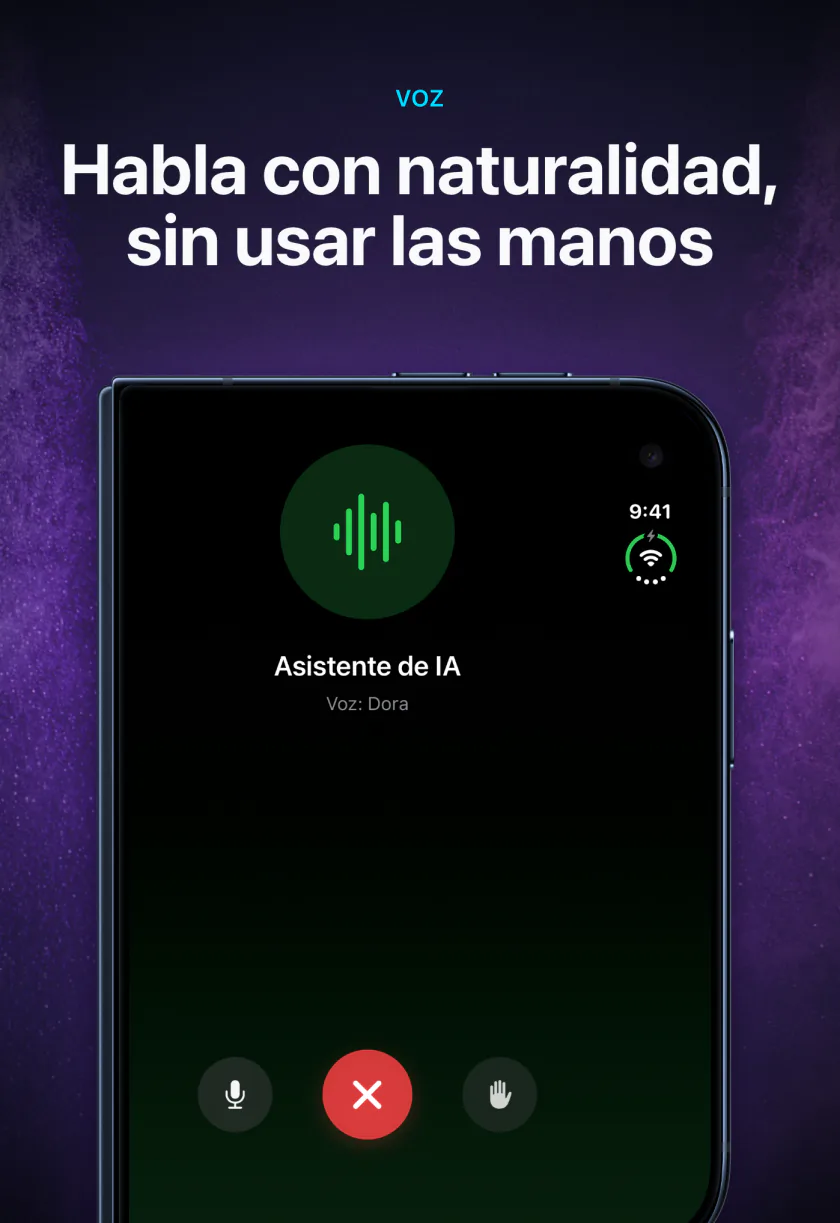 Una conversación por voz sin manos en LocalMind AI en la pantalla exterior del iPhone Duo