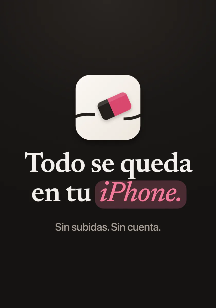 El icono de Mend con las palabras: todo se queda en tu iPhone, sin subir nada, sin cuenta