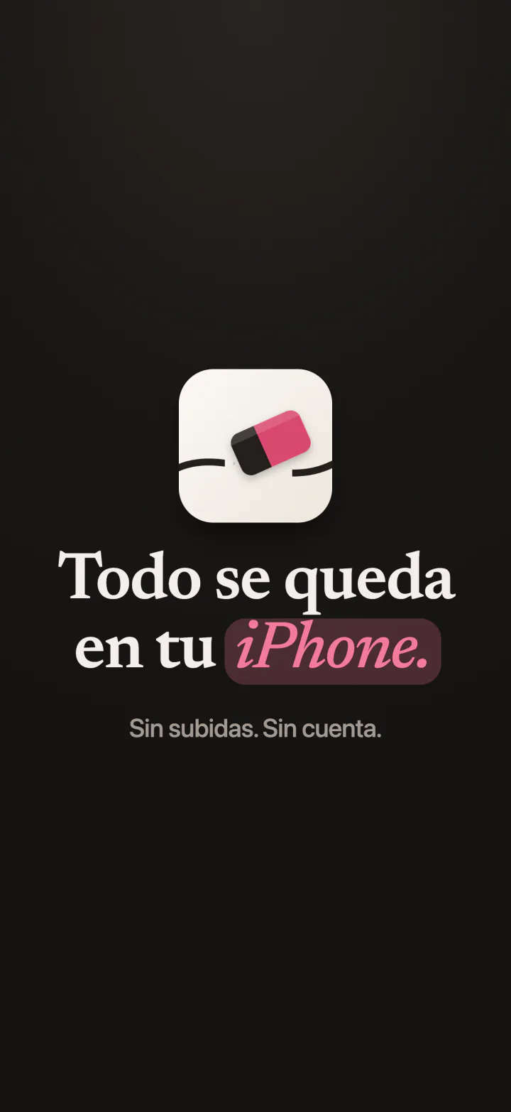 El icono de Mend con las palabras: todo se queda en tu iPhone, sin subir nada, sin cuenta