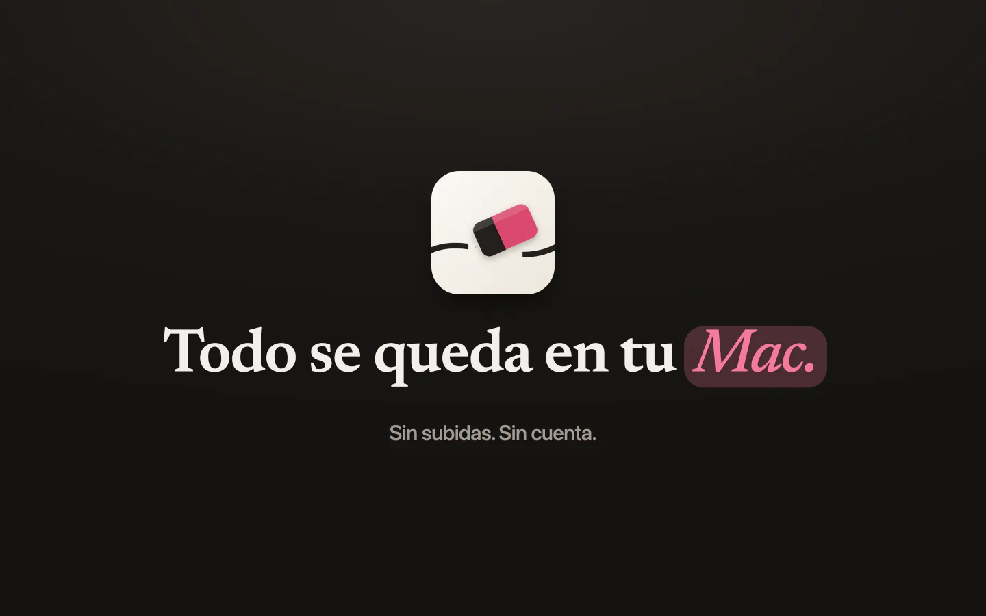 El icono de Mend con las palabras: todo se queda en tu Mac, sin subir nada, sin cuenta