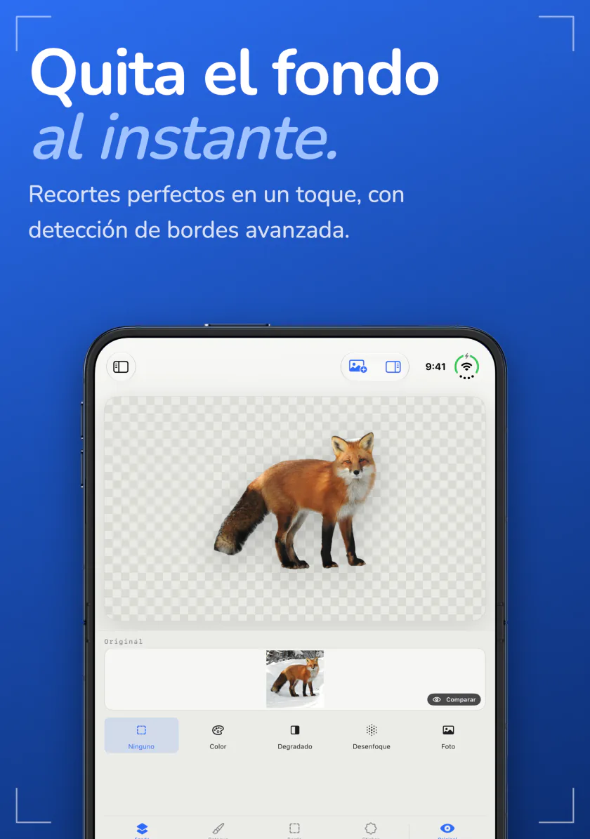 Sweep en iPhone Duo con un zorro recortado de su foto sobre un fondo transparente