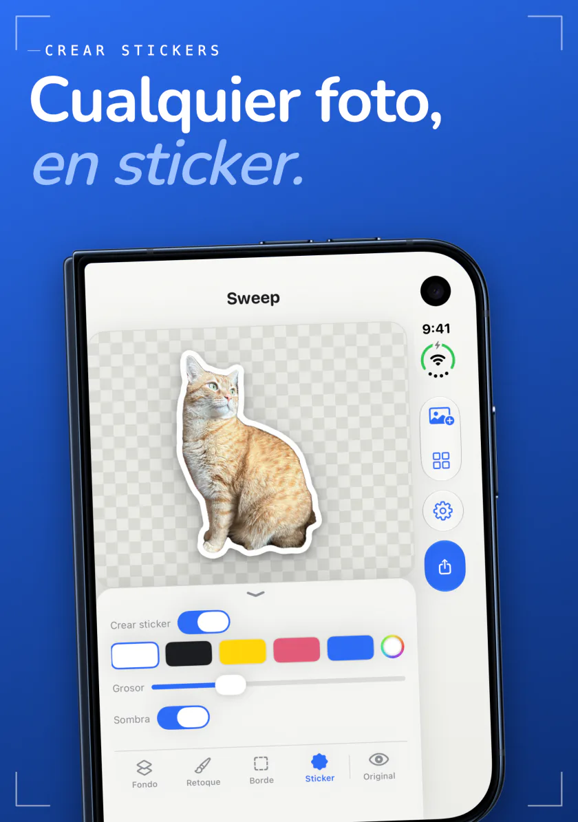 Sweep en iPhone Duo convirtiendo un gato en un sticker con contorno blanco