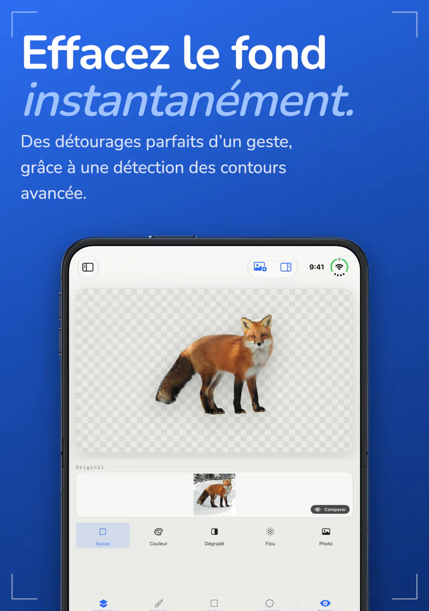 Sweep sur iPhone Duo avec un renard détouré sur un fond transparent
