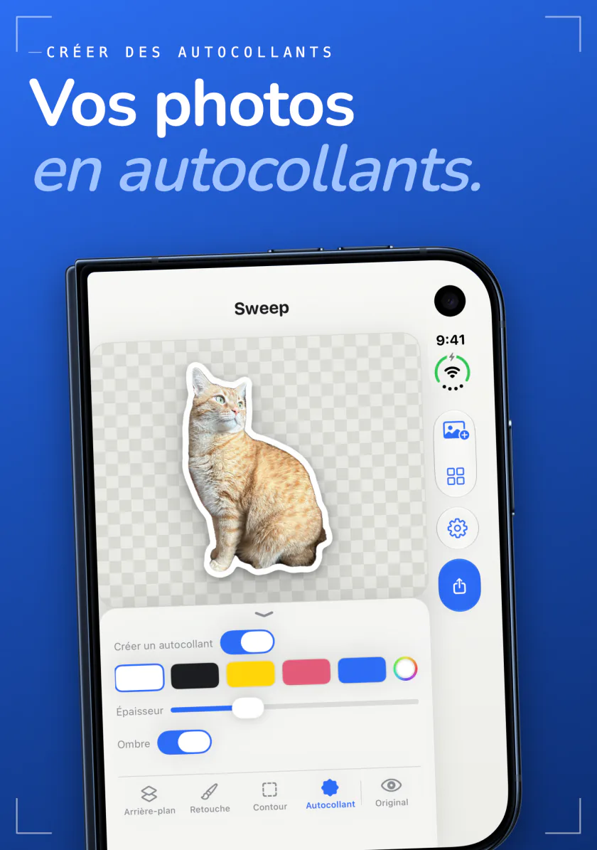 Sweep sur iPhone Duo transforme un chat en sticker avec un contour blanc