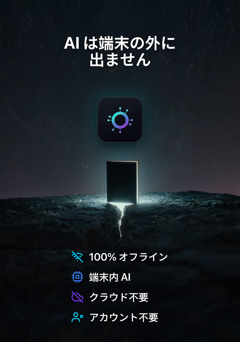 開いたiPhone DuoのLocalMind AI：デバイスの外に出ないAI