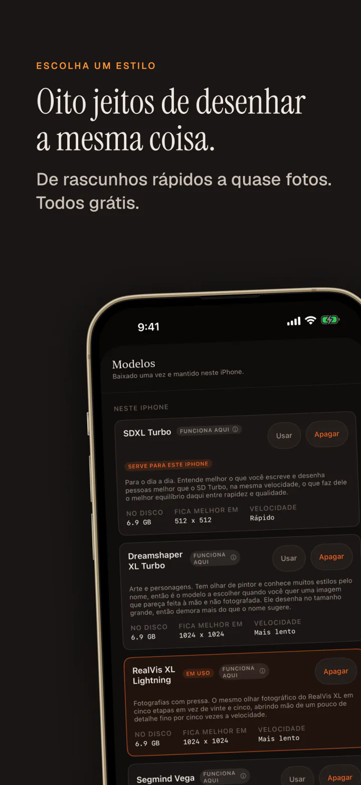 A lista de modelos do Kiln no iPhone com oito modelos gratuitos