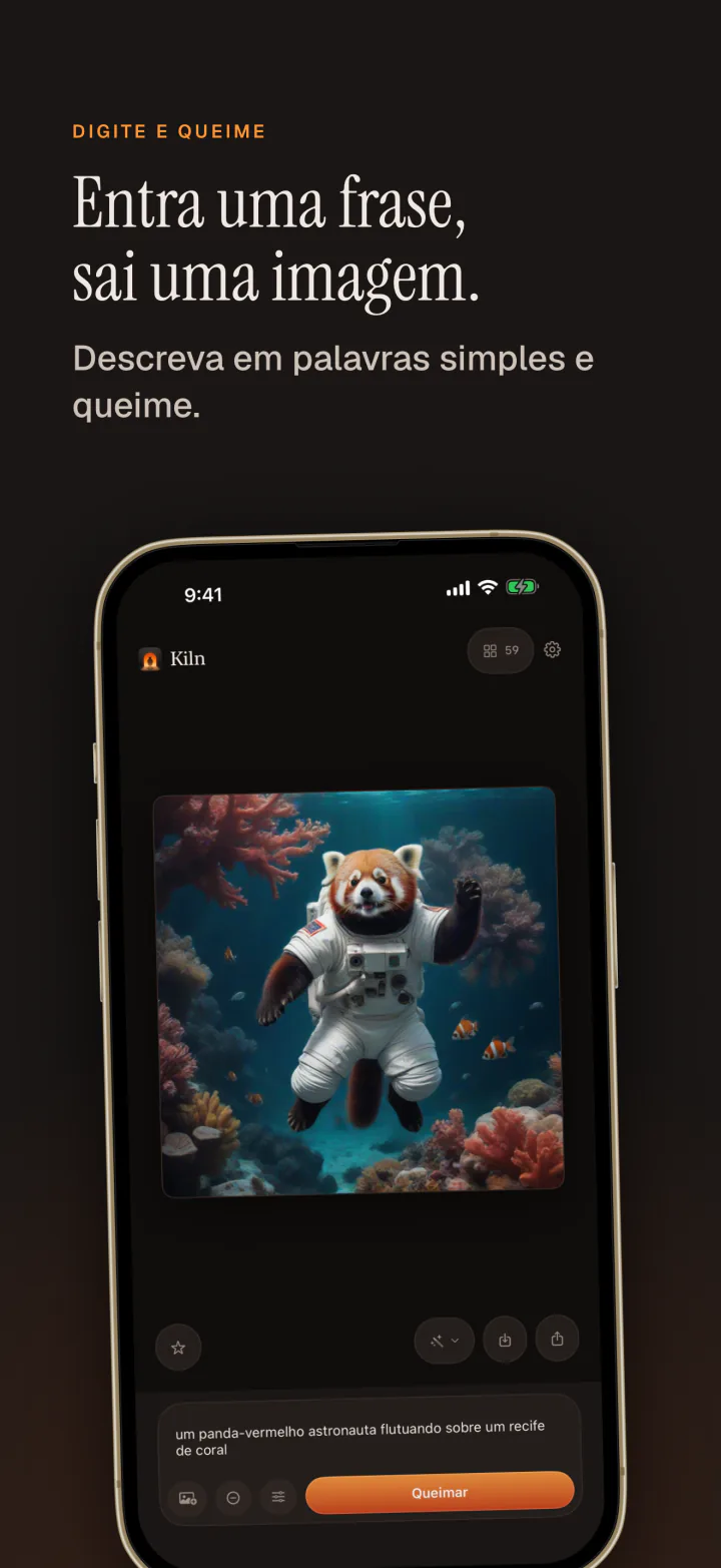 Kiln no iPhone: entra uma frase e sai uma imagem, aqui um panda vermelho astronauta