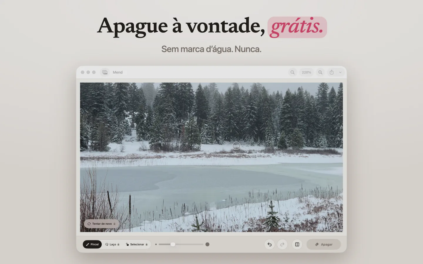 O Mend no Mac com um lago nevado, sem marca d’água no resultado