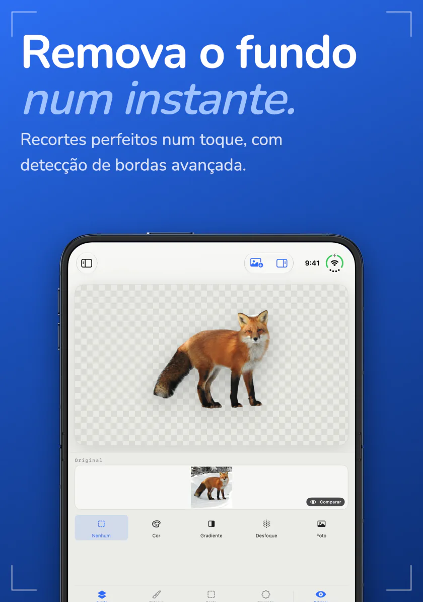 O Sweep no iPhone Duo com uma raposa recortada da foto sobre um fundo transparente
