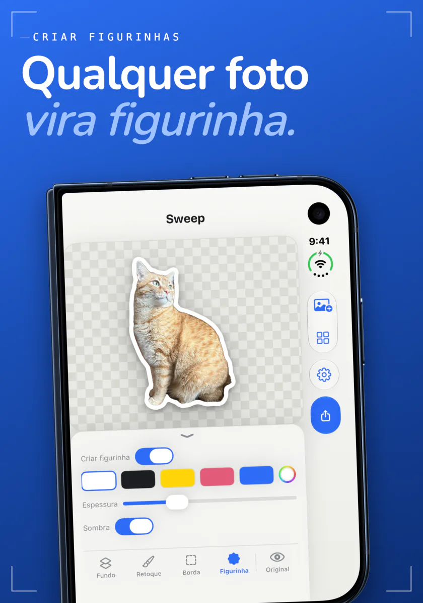 O Sweep no iPhone Duo transformando um gato num sticker com contorno branco