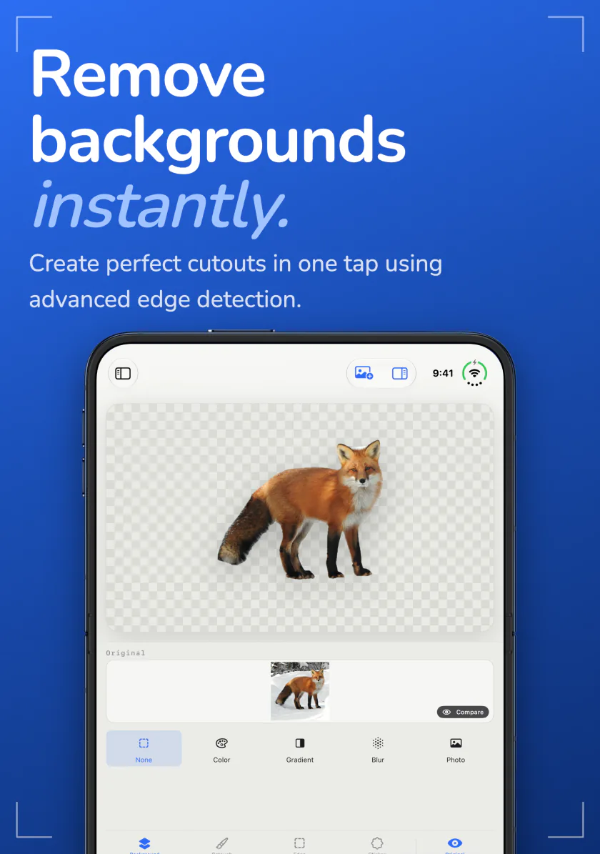 Sweep on iPhone Duo with a fox cut out of its photo on a transparent background