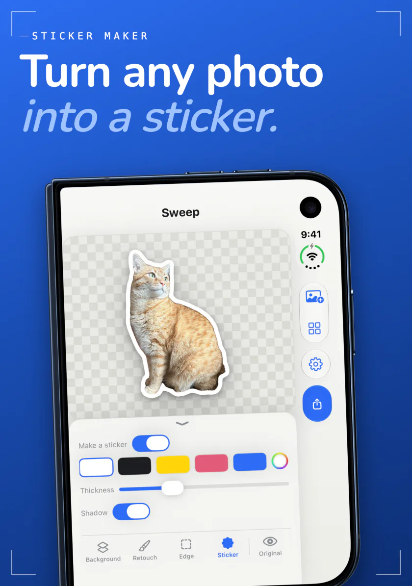 Sweep on iPhone Duo turning a cat into a sticker with a white outline