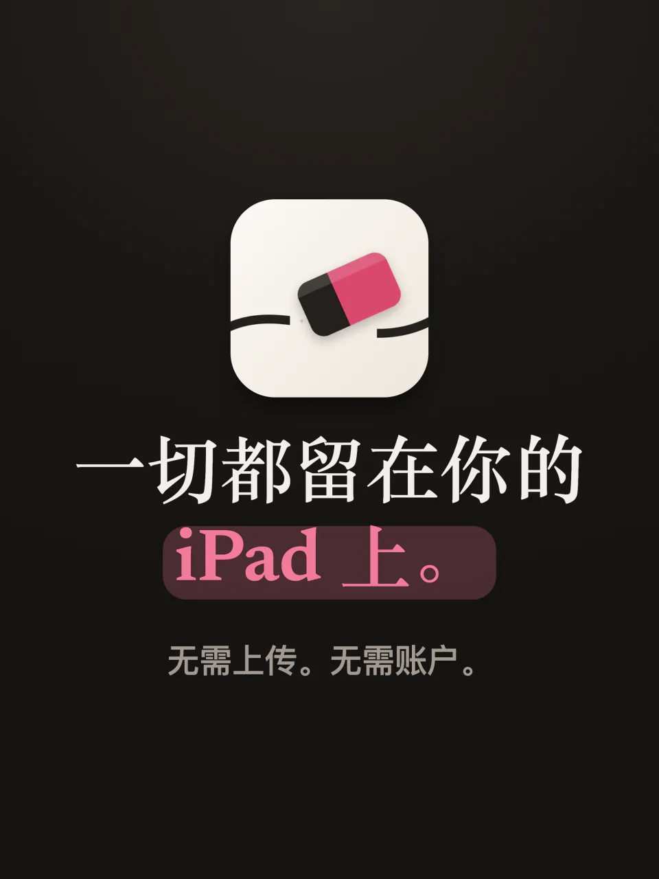 Mend 图标和文字:一切都留在你的 iPad 上,不上传,无需账户
